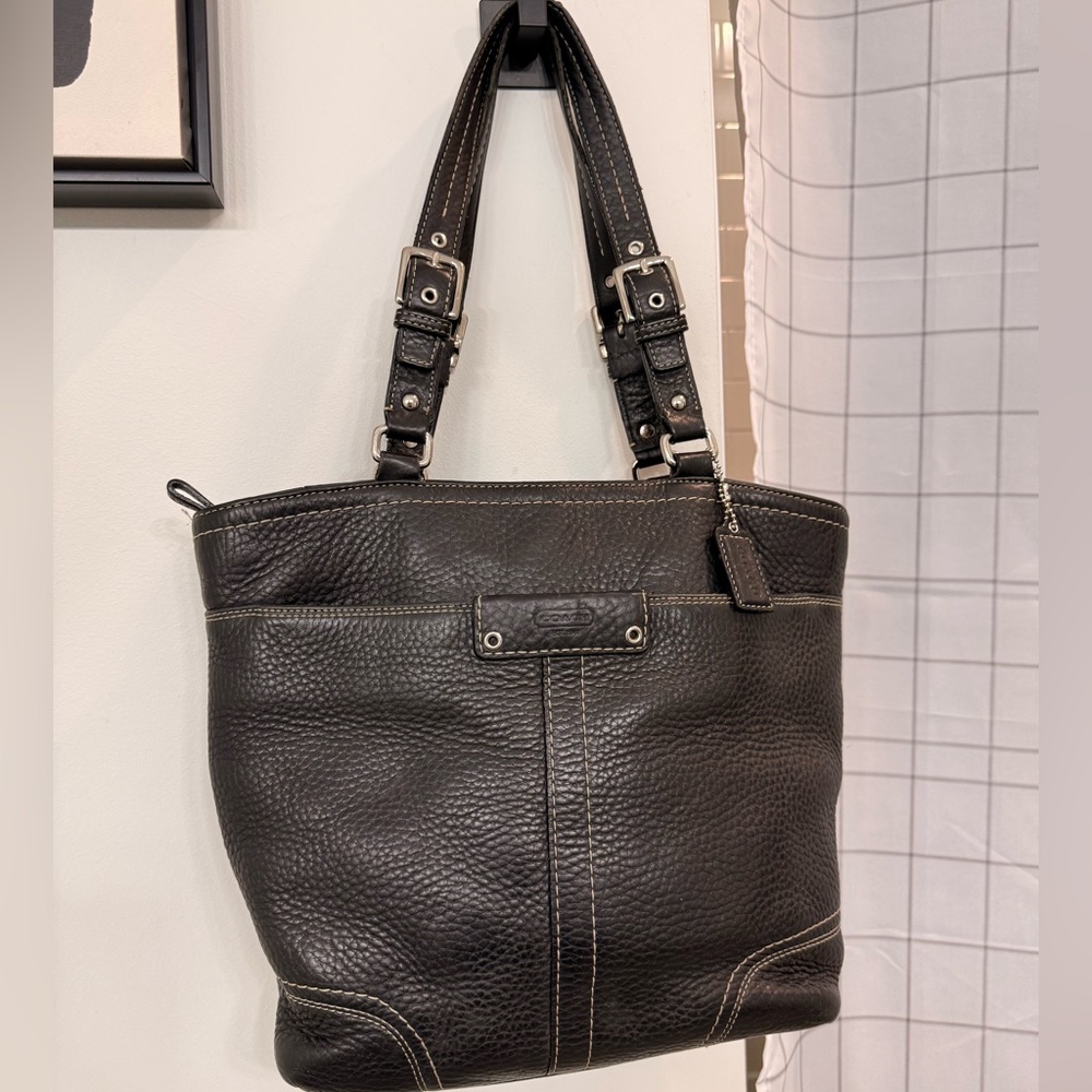 Coach Hamilton Pebbled Leather Hobo Shoulder Bag- Black
